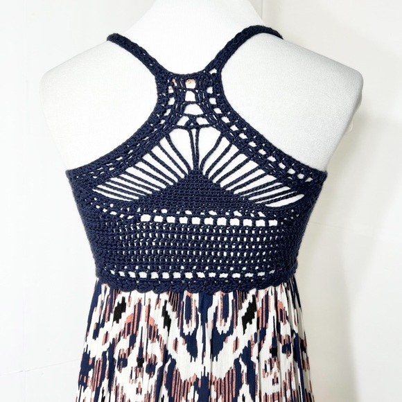 Ella Moss Navy Blue Crochet Colorful Watercolor Split Hem Sleeveless Maxi Dress - Picture 6 of 12